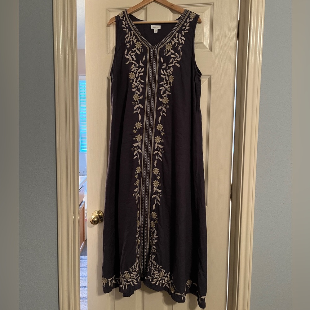 J. Jill linen embroidered maxi dress.
